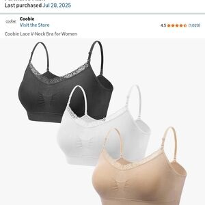 3 Coobie V-Neck Lace Trim Bras - Black, White, Cream